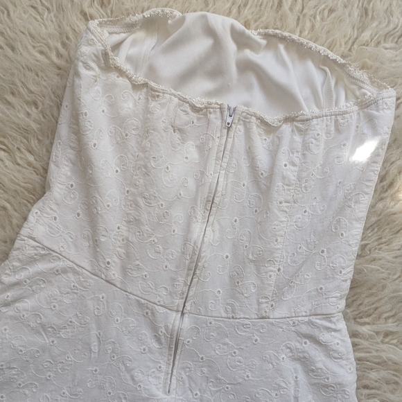 Vintage Ruby Rox White Embroidered Strapless Dress Lace Trim Women's Size 3 - Picture 6 of 8